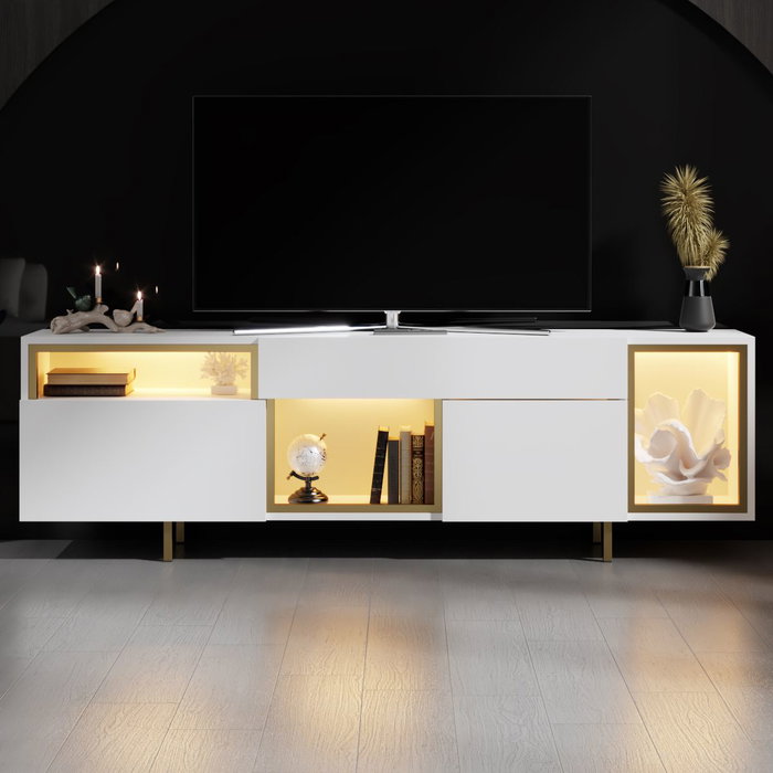 Hanah Home Soporte para TV Blanco y Dorado con Iluminación